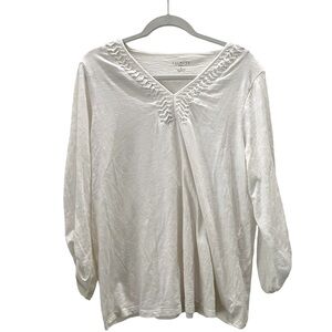 Talbots Woman White 100% Cotton V-Neck‎ Top 1X